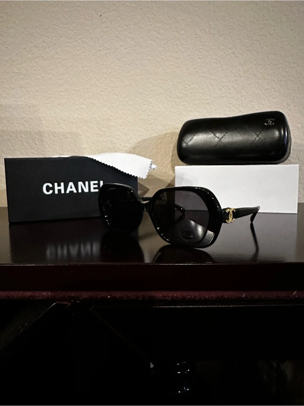 CHANEL Black Round Oversized Sunglasses